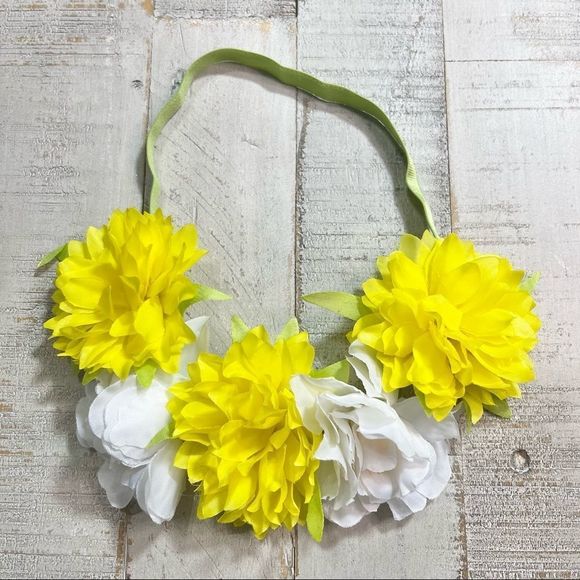 New Hand Made Yellow & White Floral Headband for Adults, Children or Infants - Picture 2 of 7